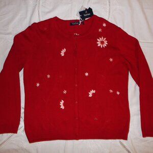 Womens Tulchan Hand Embroidered Red Cardigan Sweater "Dizzy Daisy" - Sz XL - NEW